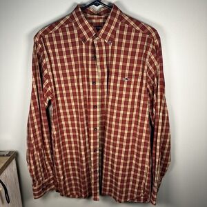 Fish Hippie Shirt Mens Large Blue Plaid Solace Button Down Sport Stretch Cotton